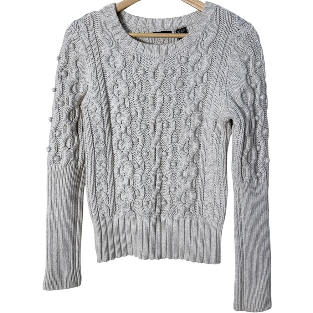 MODA International Popcorn Cable Knit Oatmeal Colored Sweater, Women's Size M